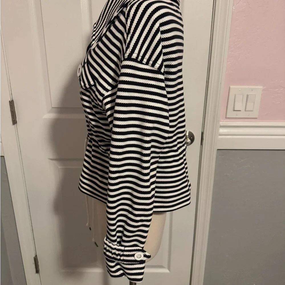 Cabi Womens Harbor Nautical Jacket Size XS Stripe Knit Cinch Waist Preppy Blue - Picture 5 of 12